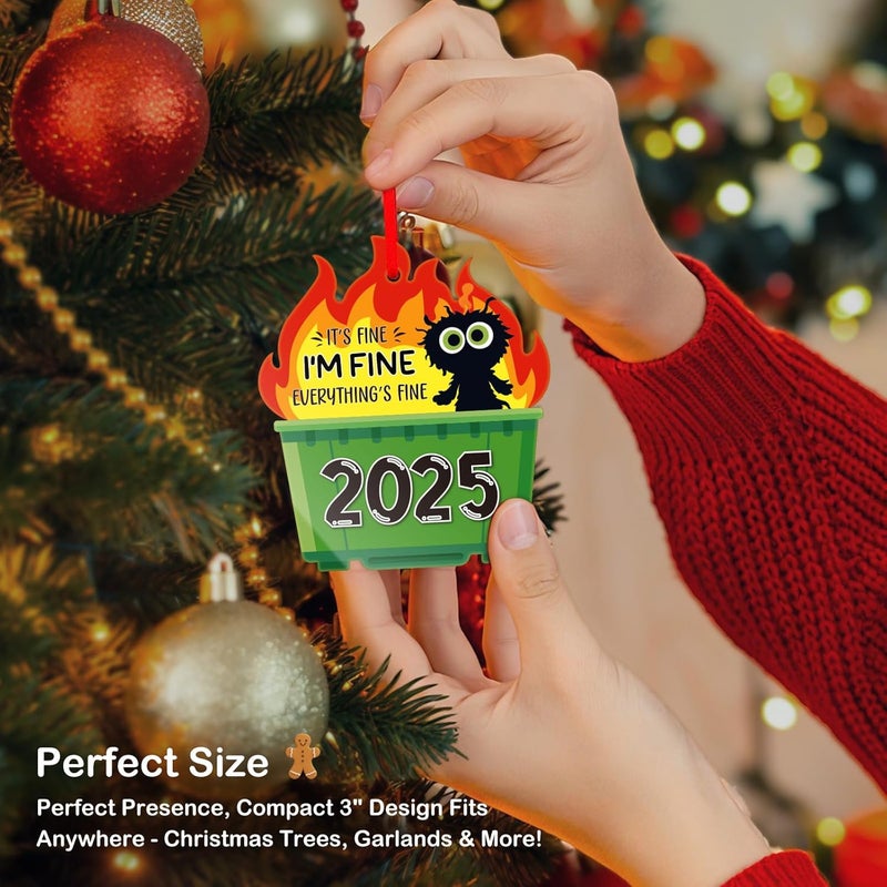 PETCEE Green Dumpster Fire Christmas Ornament - Funny Ornaments Hanging Decorations Acrylic Novelty Hilarious Ornaments 2025 Keepsake Gifts for Family Friends Coworker - Image 2